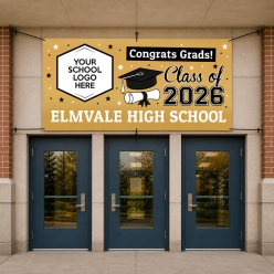 Grad Gold PERSONALIZED Giant 8FT Vinyl School Banner